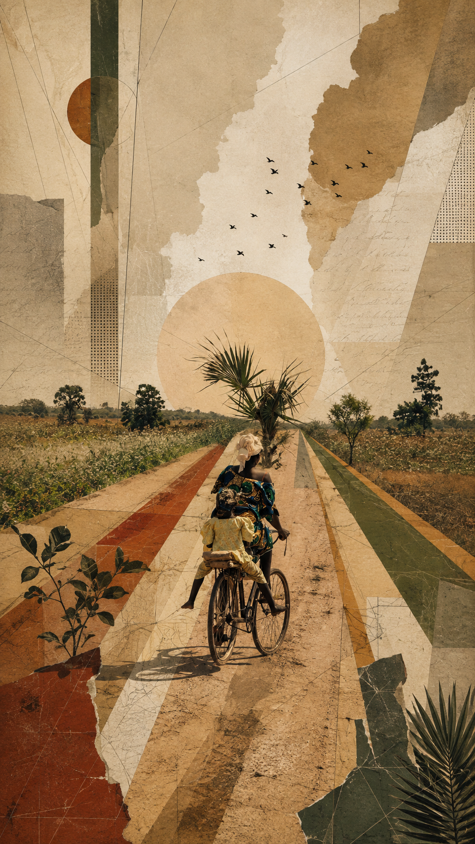 Open Road, a traveller on a geometric landscape road